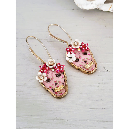 Betsey Johnson Floral Skull Dangle Earrings