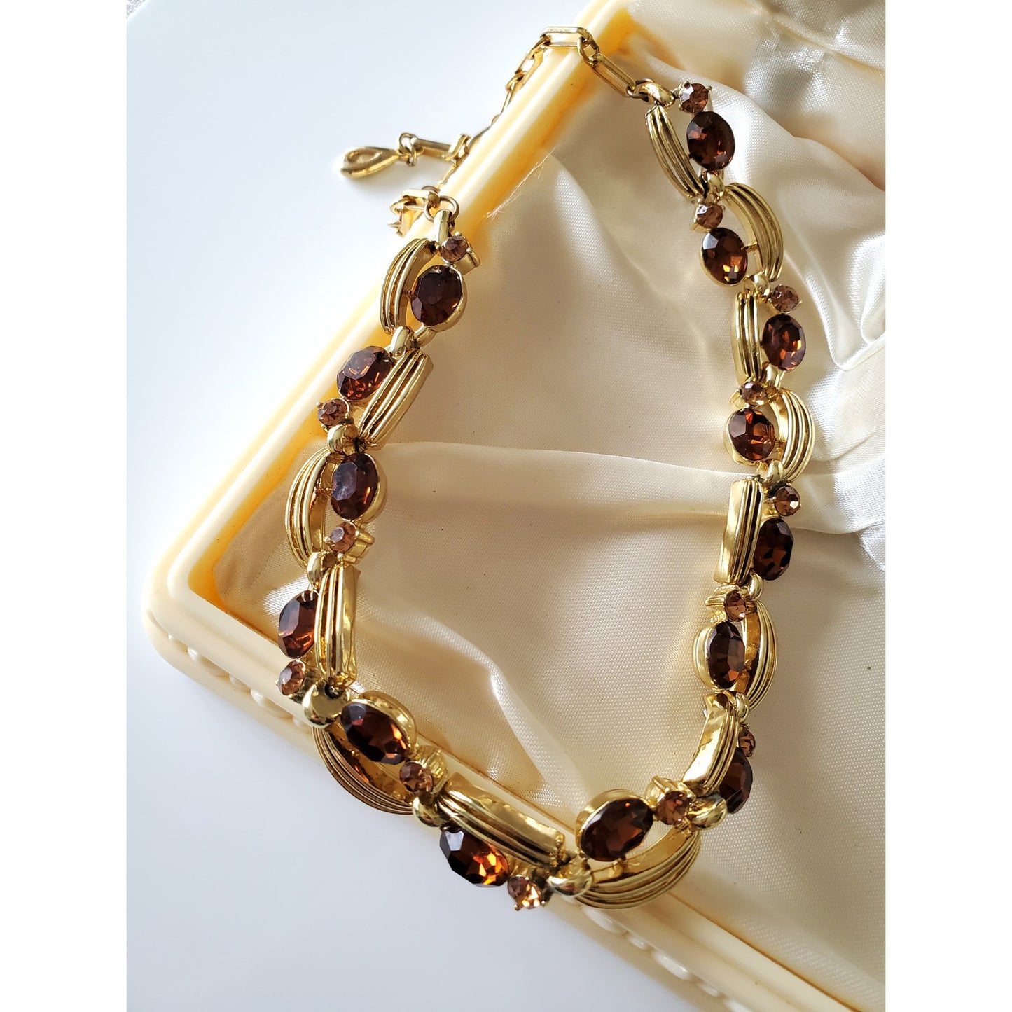 Vintage Amber Brown Rhinestone Choker Necklace by Lisner