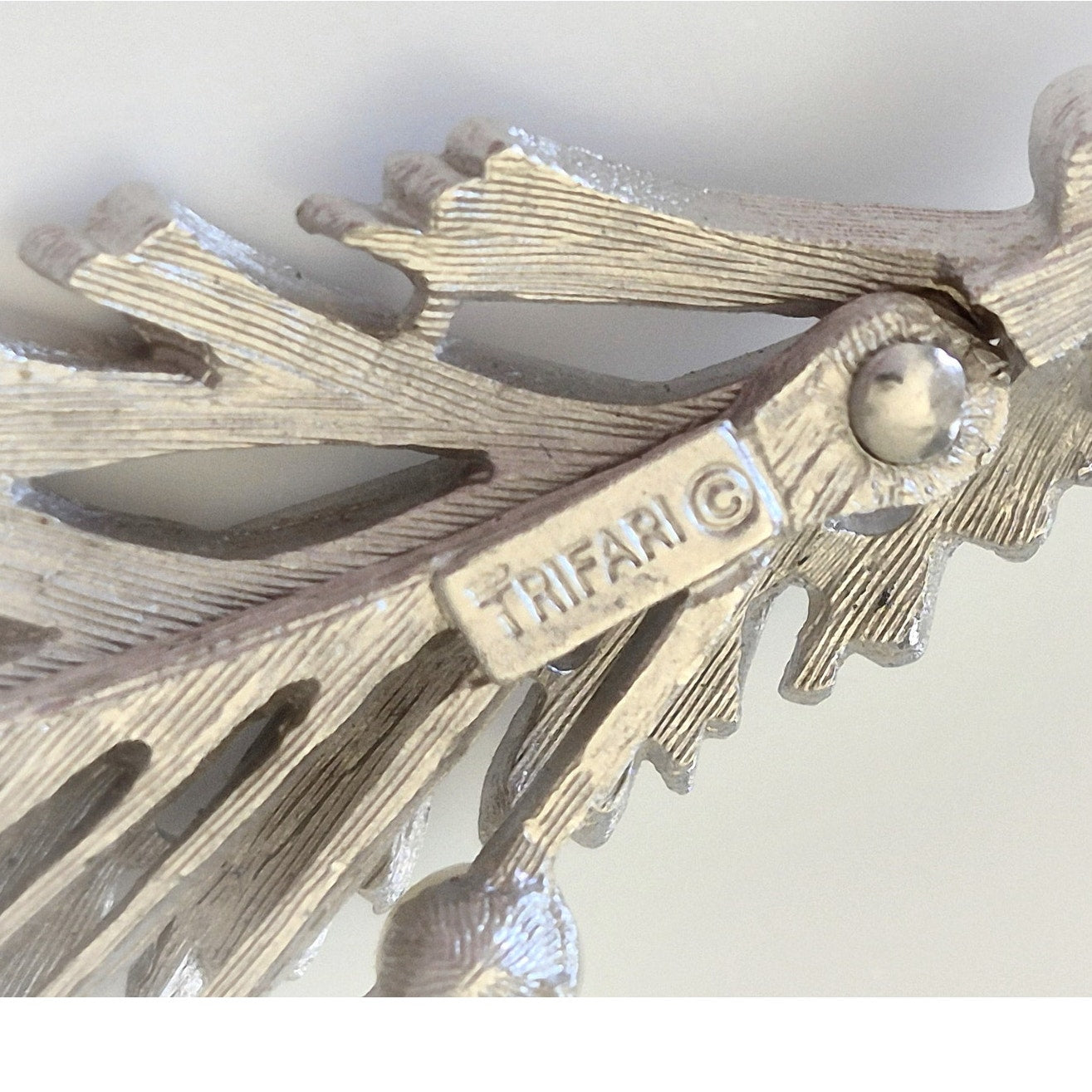 Vintage Mid-century Silver Leaf Faux Pearl Brooch