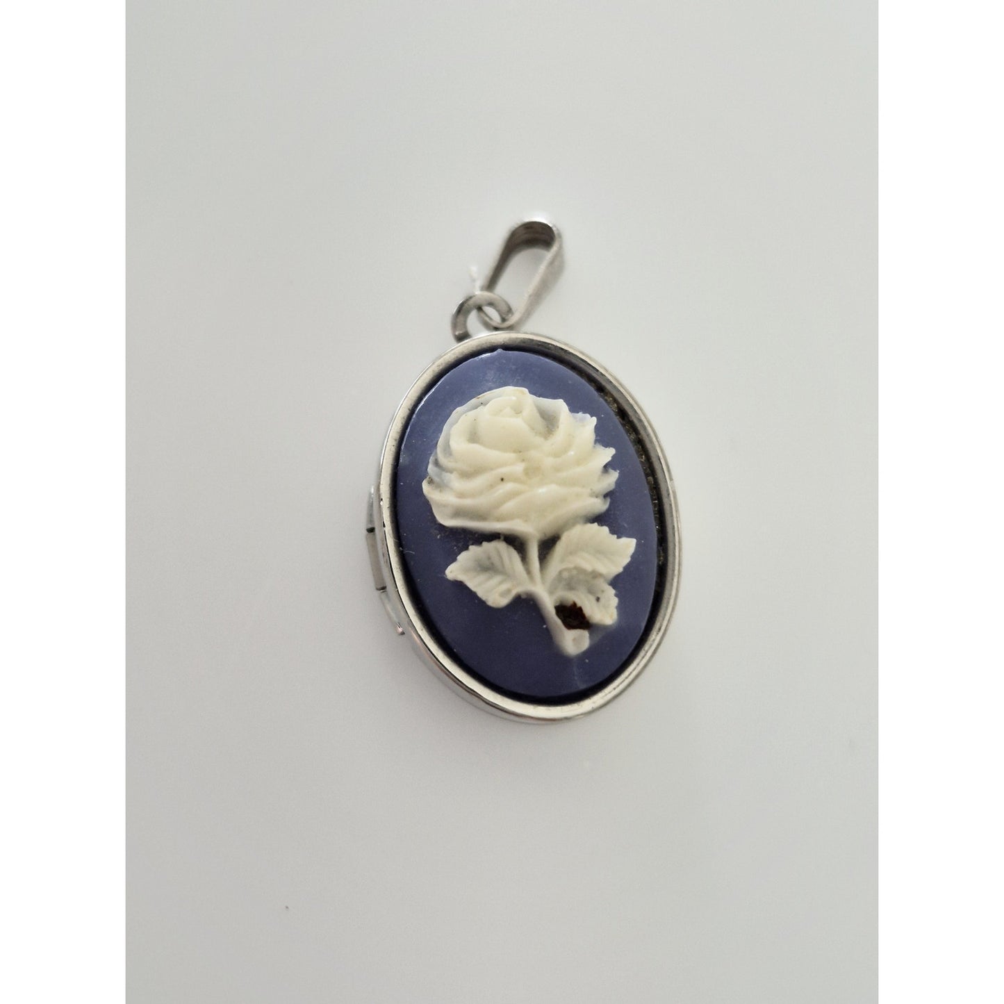 Vintage Mini Blue and White Faux Cameo Locket Pendant