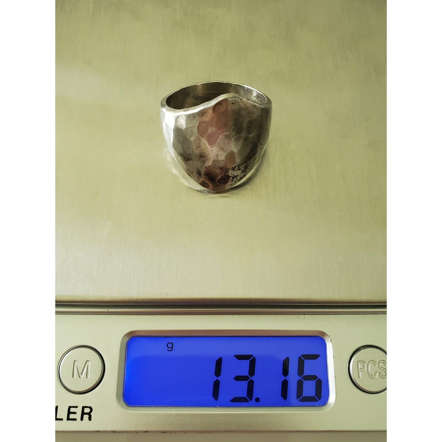 Vintage Mexico Hammered Sterling Silver Modernist Ring