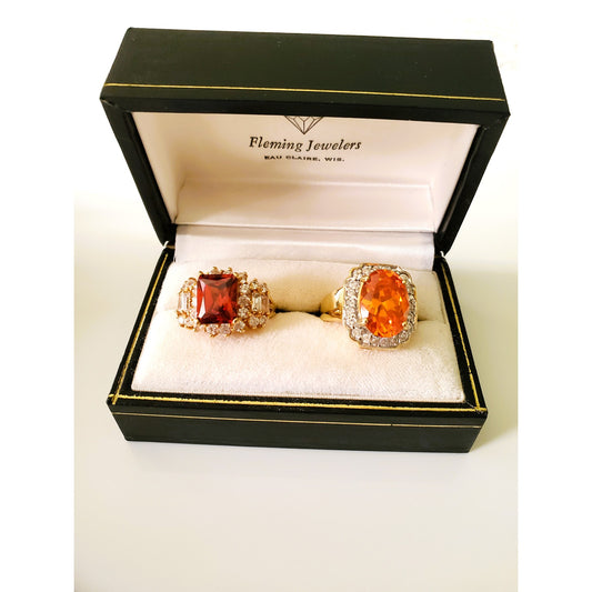Vintage Orange and Amber Gold Plated Ring Lot