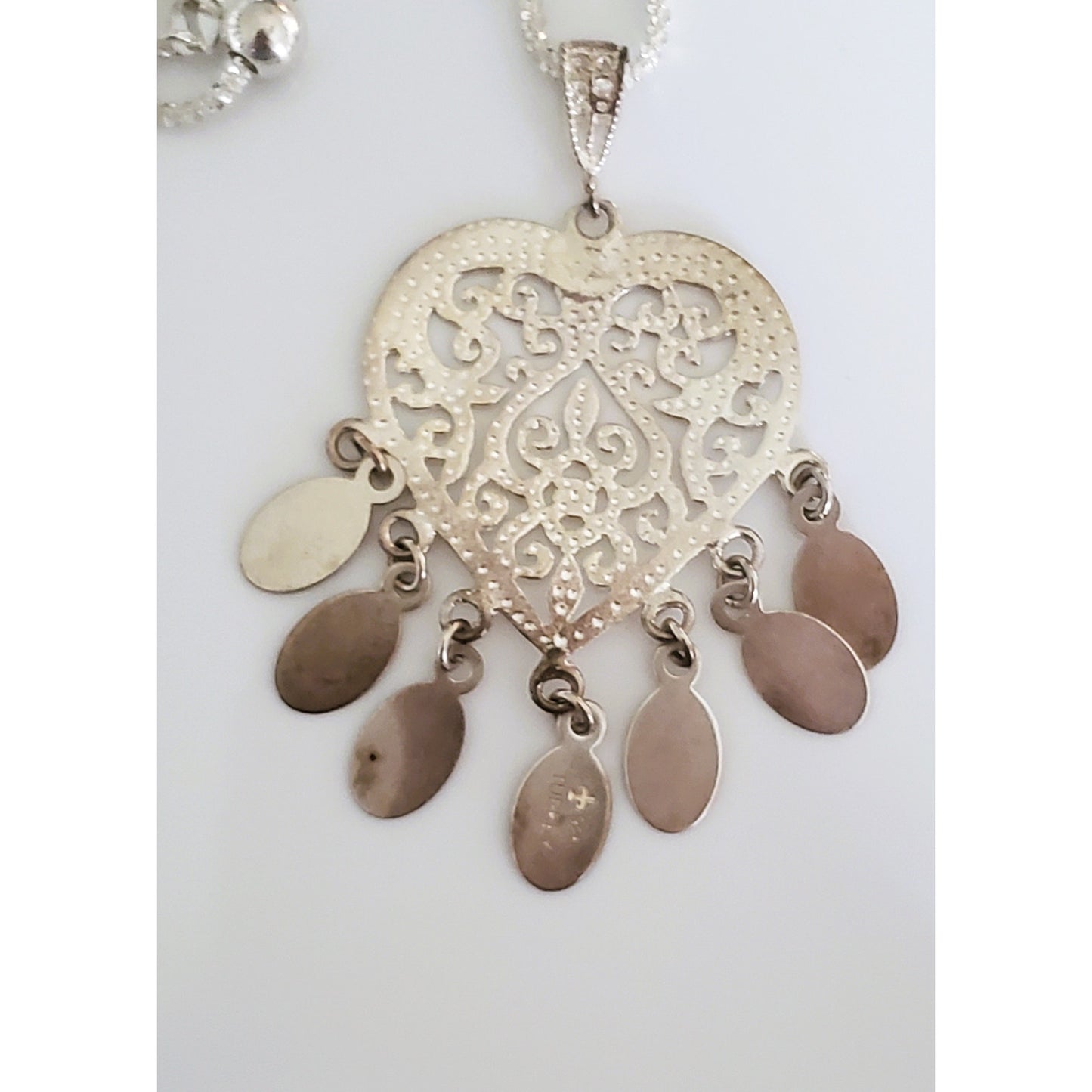 Vintage Diamond Etched Sterling Silver Heart Necklace