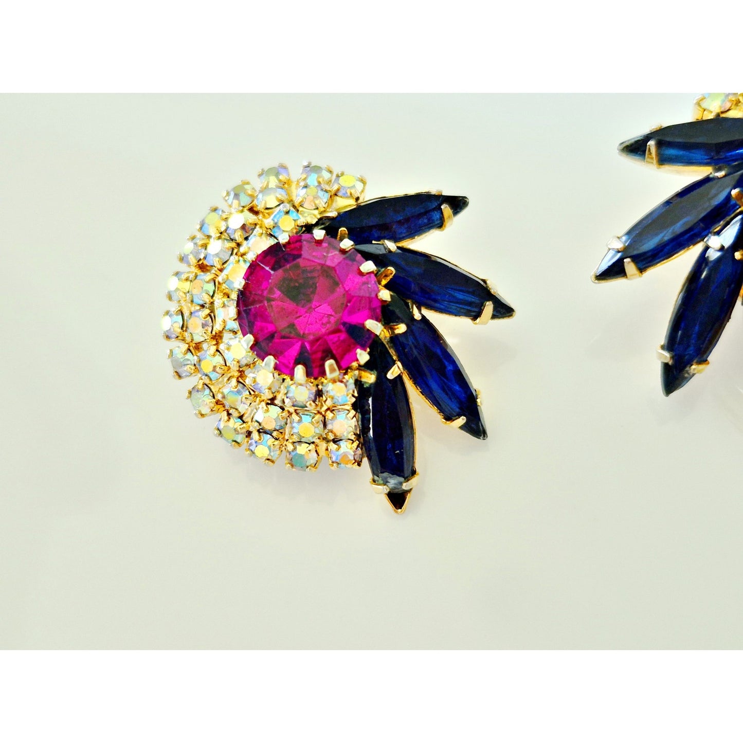 Vintage Hobe High Designer Magenta Blue and AB Dome Earrings