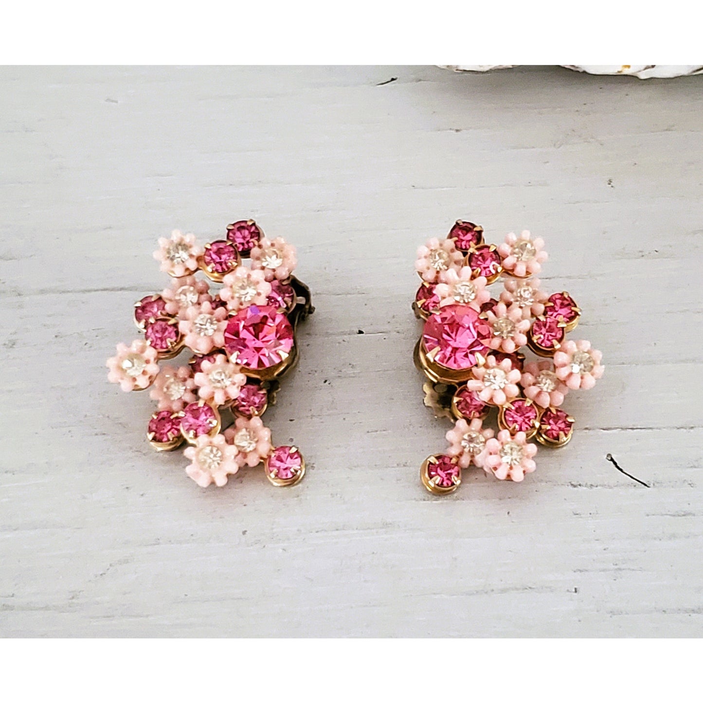 Vintage Leru Designer Pink and Cream Floral Earrings