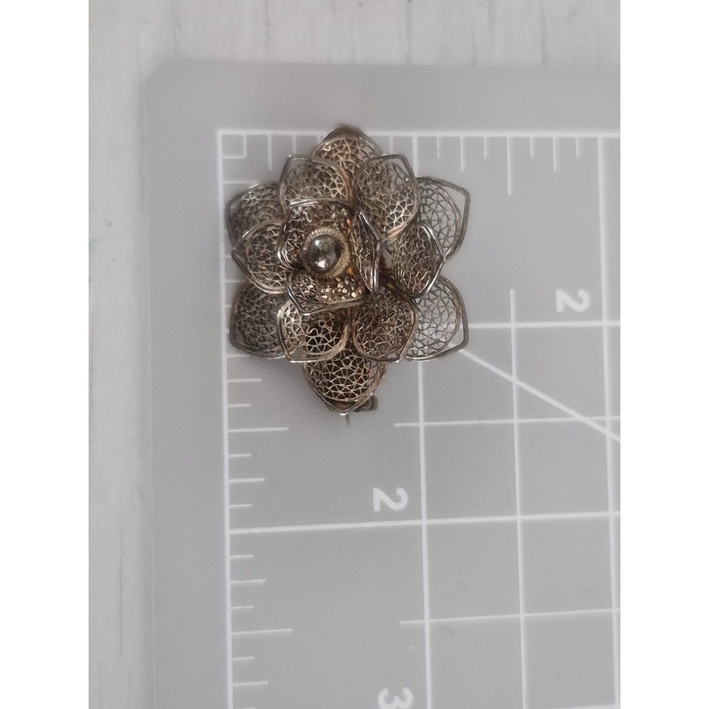 Vintage Filigree Silver-tone Flower Brooch