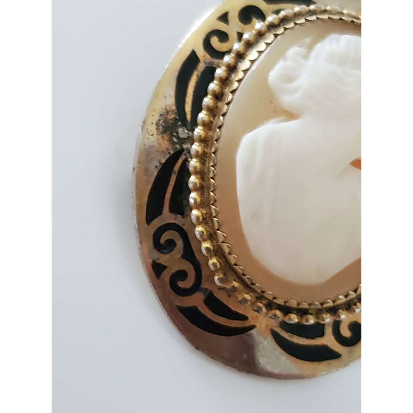 Vintage Victorian Lady Cameo Pin Brooch Plated with Black Enamel