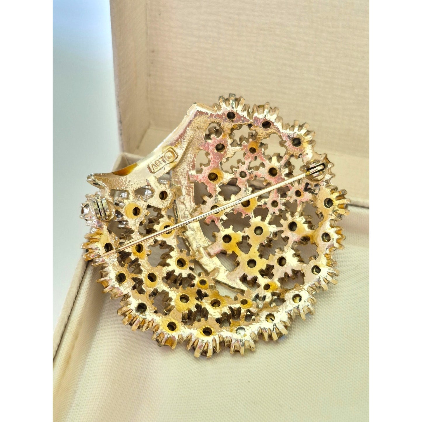 Vintage Rhinestone MCM Signed ART AB Rhinestone Brooch