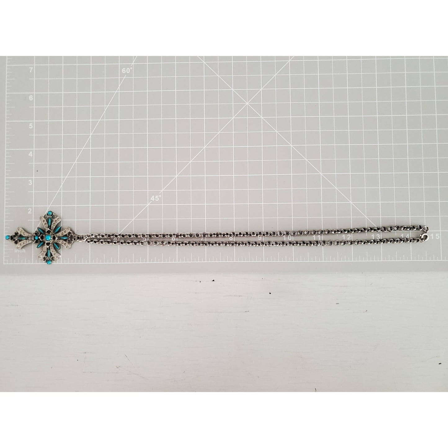 Vintage Silver-tone Faux Turquoise Cross Necklace