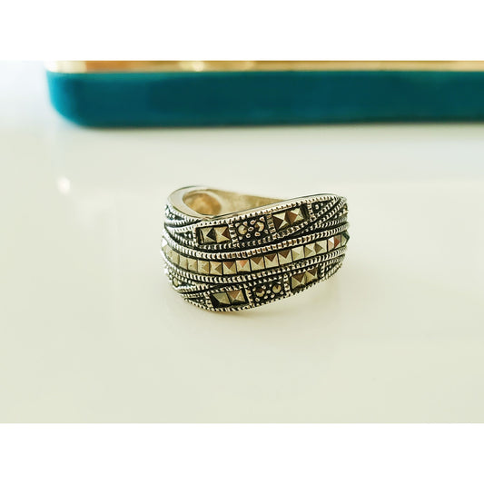 Vintage Judith Jack Marcasite Swirl Sterling Silver Ring