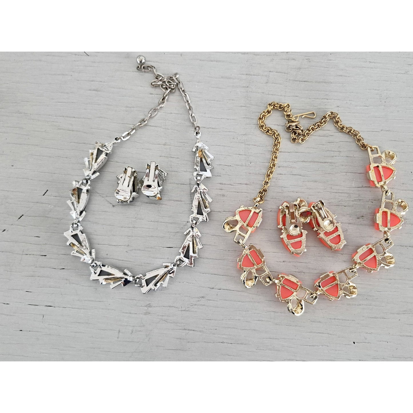 Vintage Thermal Blue and Peach Necklace Sets of 2