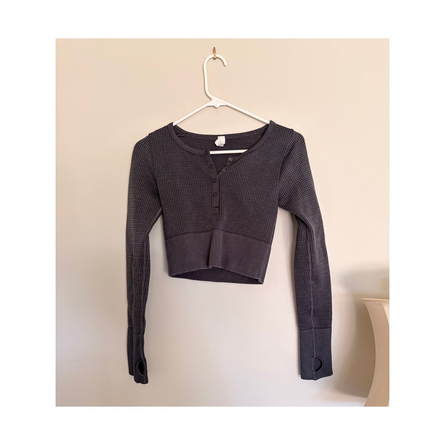 Aerie Navy Button Long Sleeve Crop Top