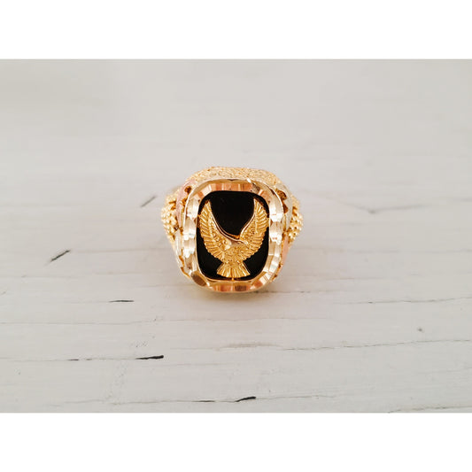 Vintage Rushmore Designer 10K Black Hills Gold and Onyx Men's Harley Davidson Ring