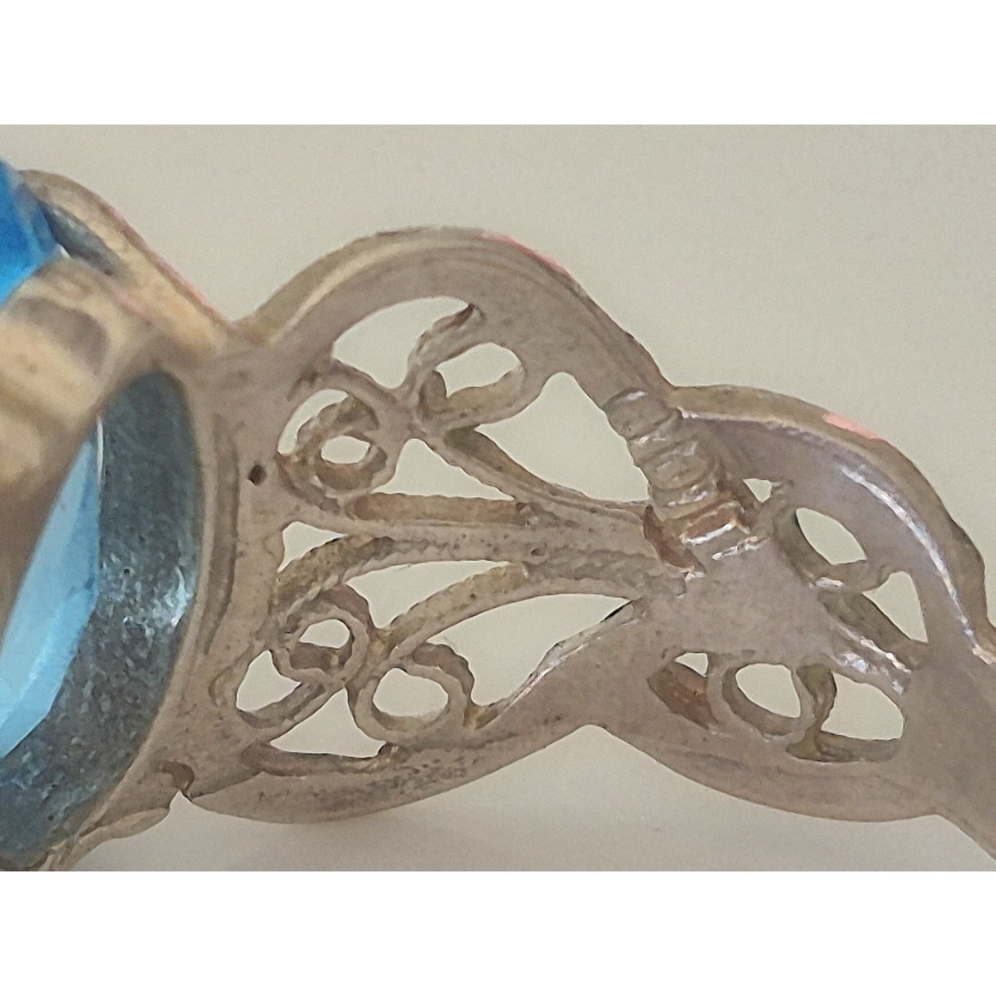 Vintage Topaz Marquise Sterling Silver Filigree Ring