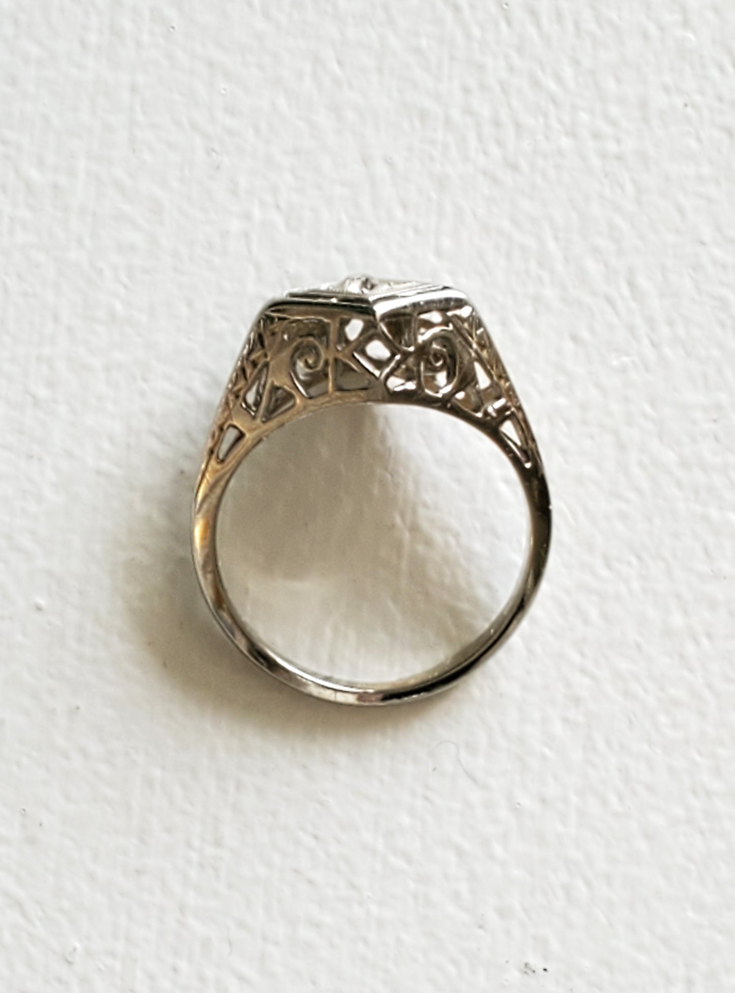 Antique 1920s 18K Solid Gold European Cut Diamond Filigree Ring