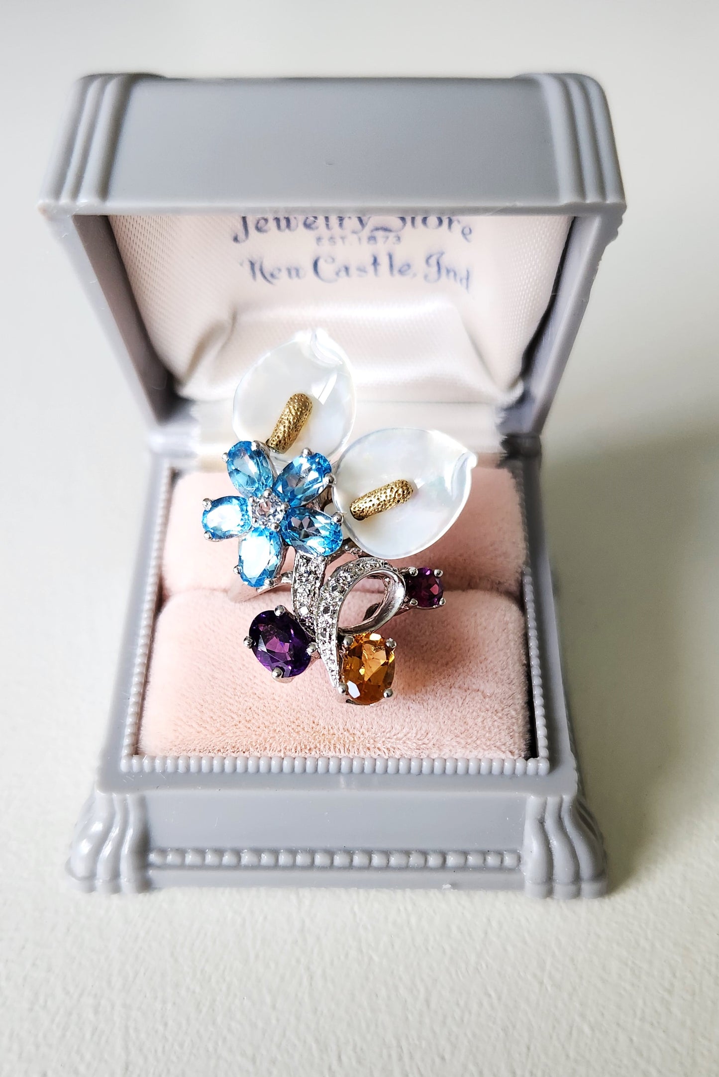 Gorgeous Sterling Multi-Gem Flower Cocktail Ring