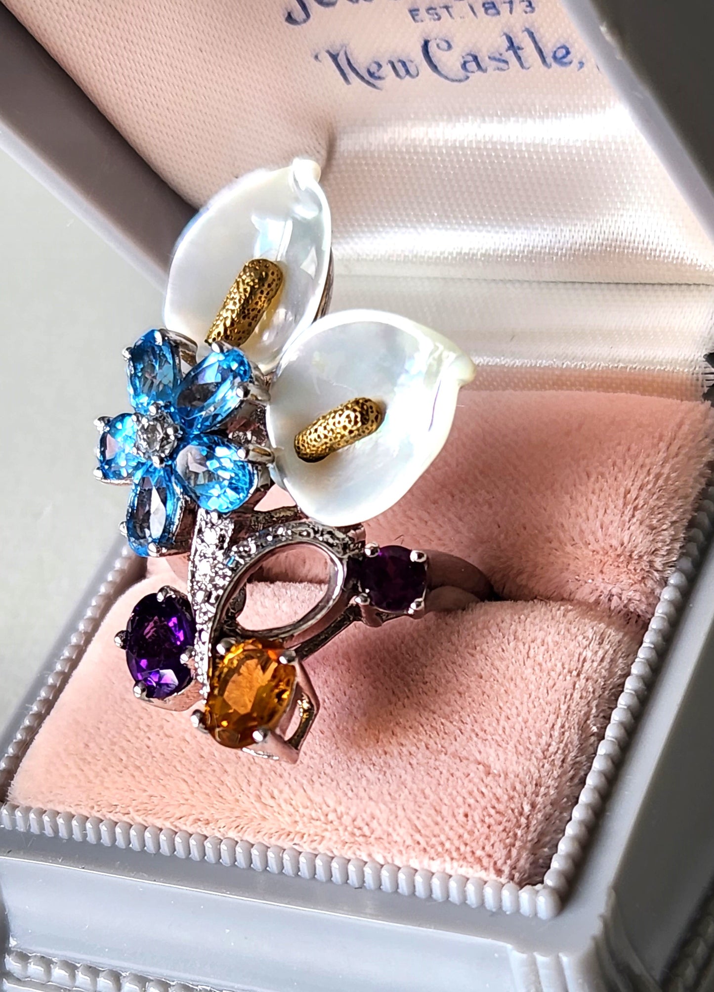 Gorgeous Sterling Multi-Gem Flower Cocktail Ring