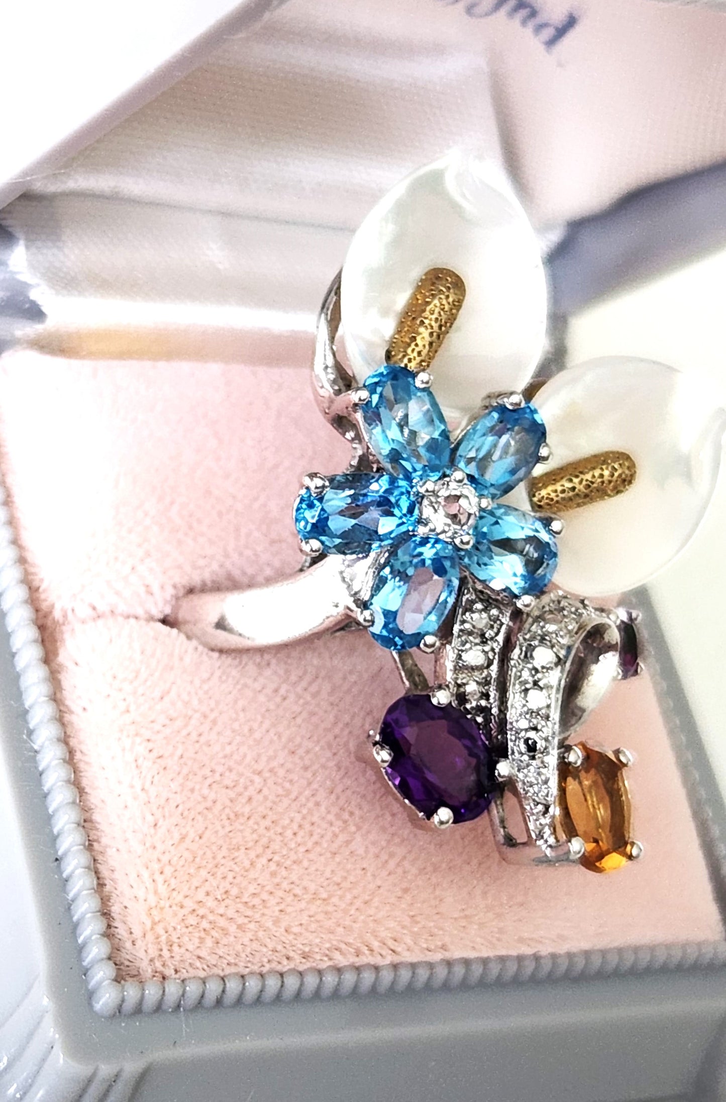 Gorgeous Sterling Multi-Gem Flower Cocktail Ring