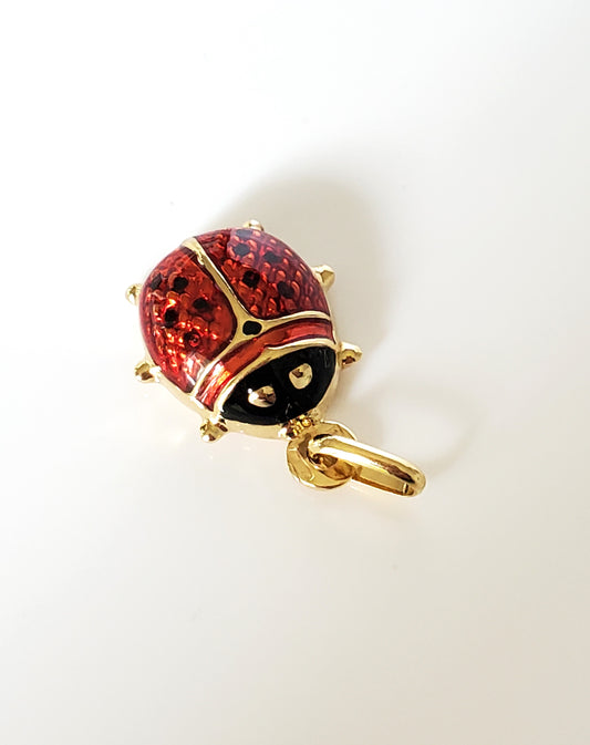 Solid 14K Gold Italian Designer UnoAerre Enameled Lady Bug Pendant Charm