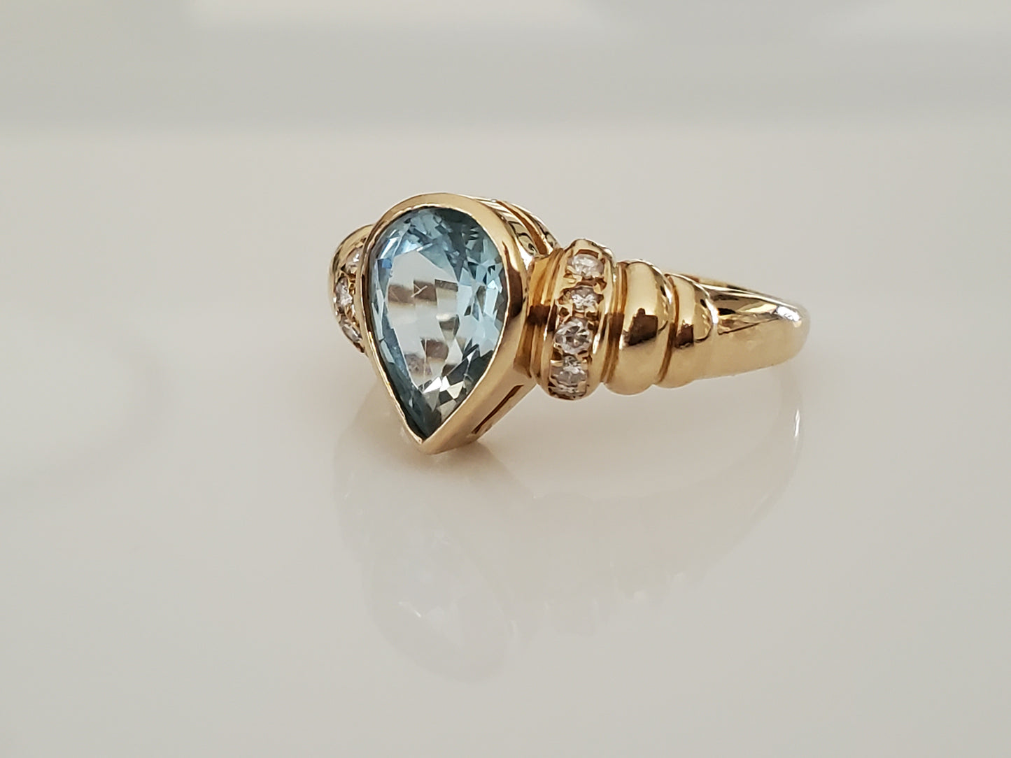 Vintage 14K Yellow Gold Topaz and Diamond Dome Ring