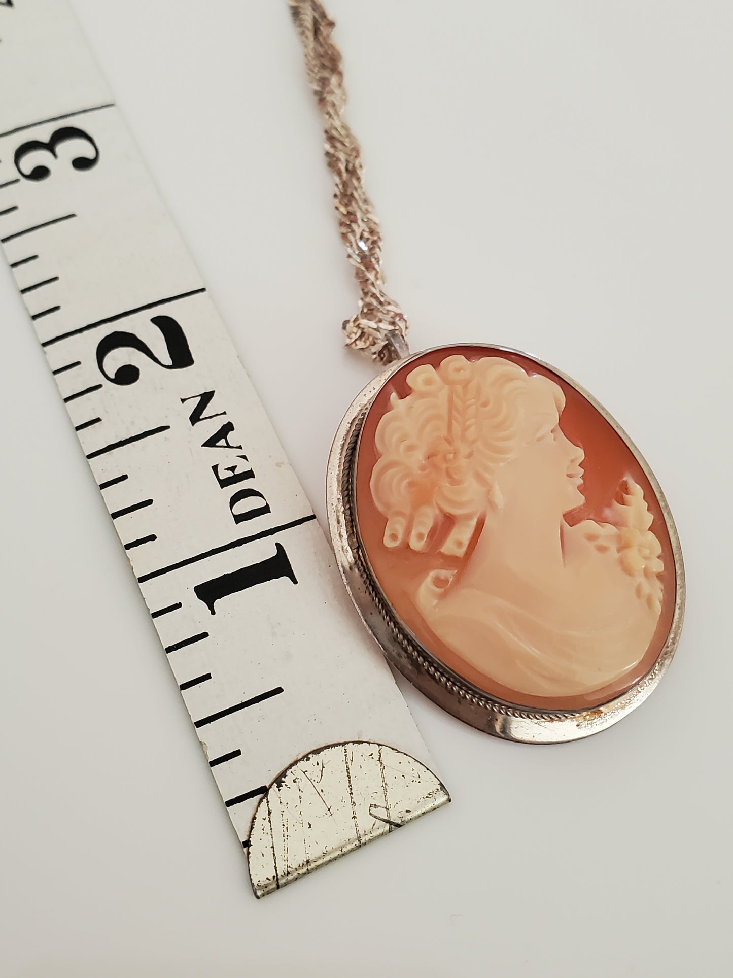 Sterling Italian Carved Cameo Brooch Necklace