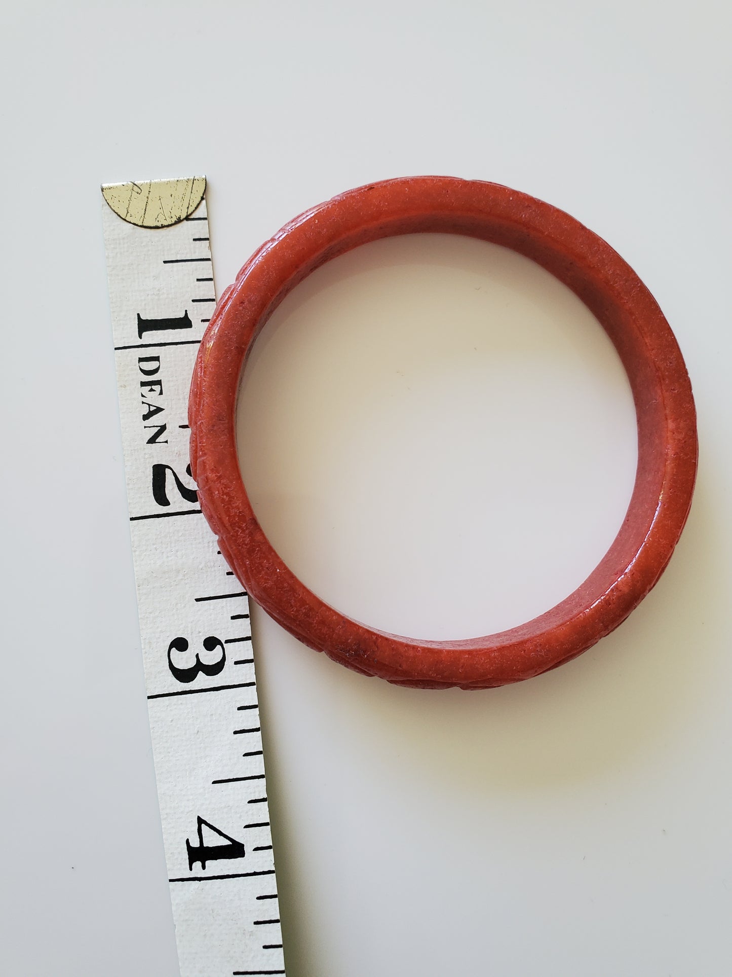 Vintage Chinese Carved Red Jade Bangle and Ring Set