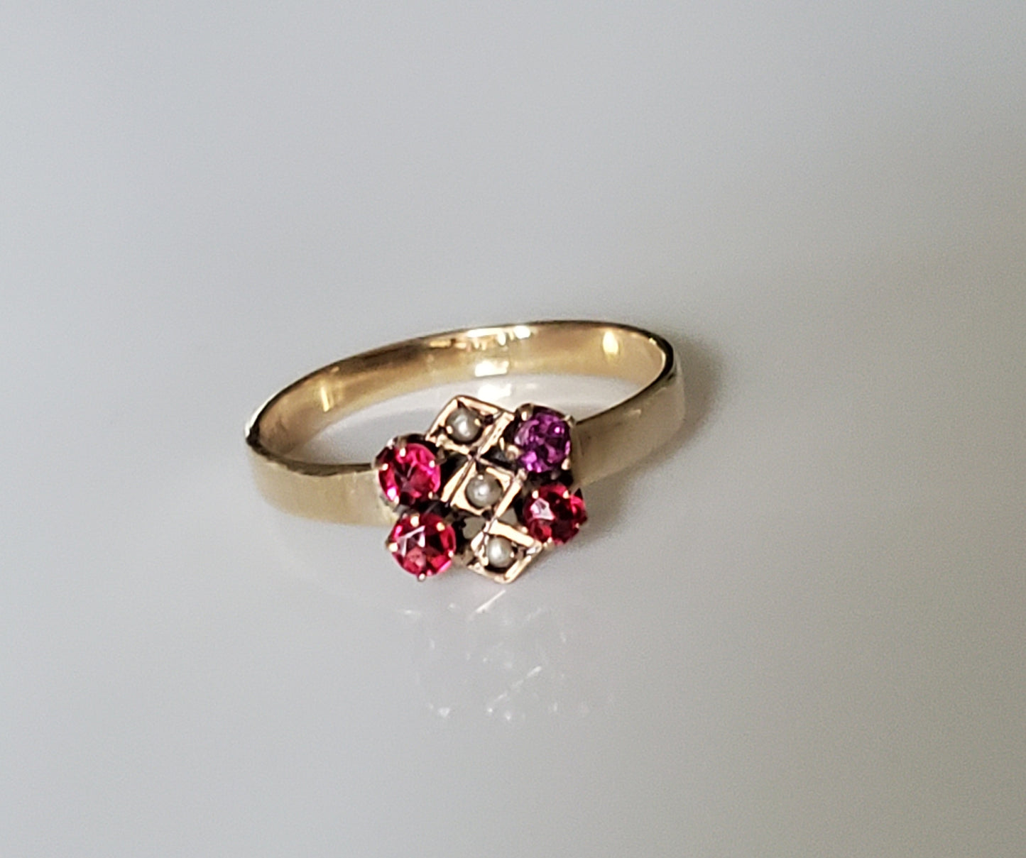 Antique Ruby and Seed Pearl 14K Solid Gold Ring