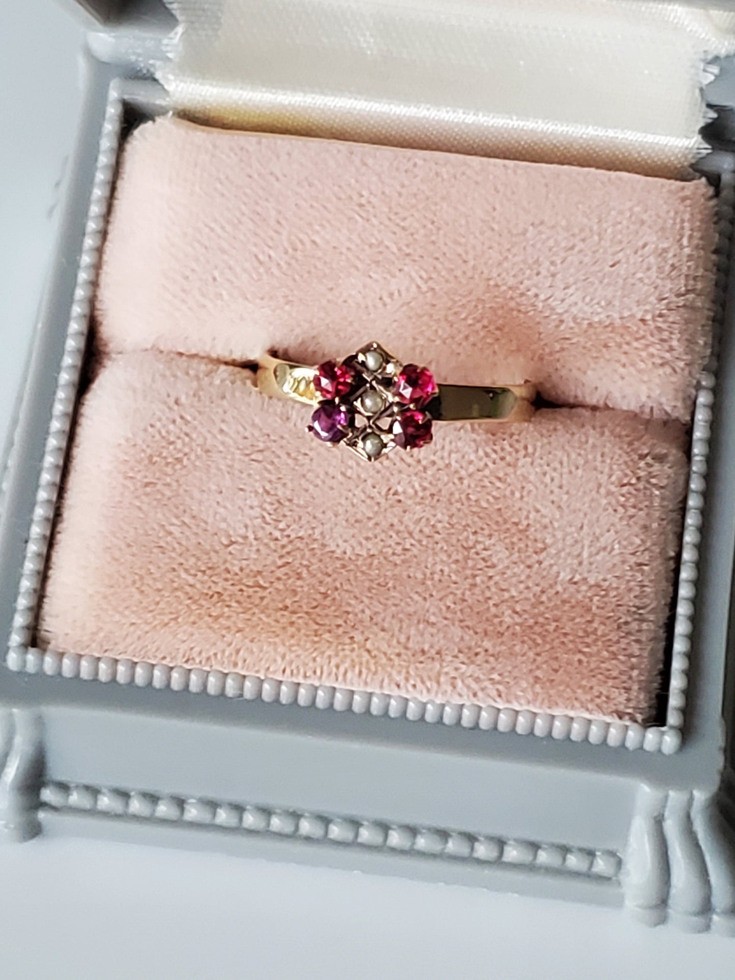 Antique Ruby and Seed Pearl 14K Solid Gold Ring