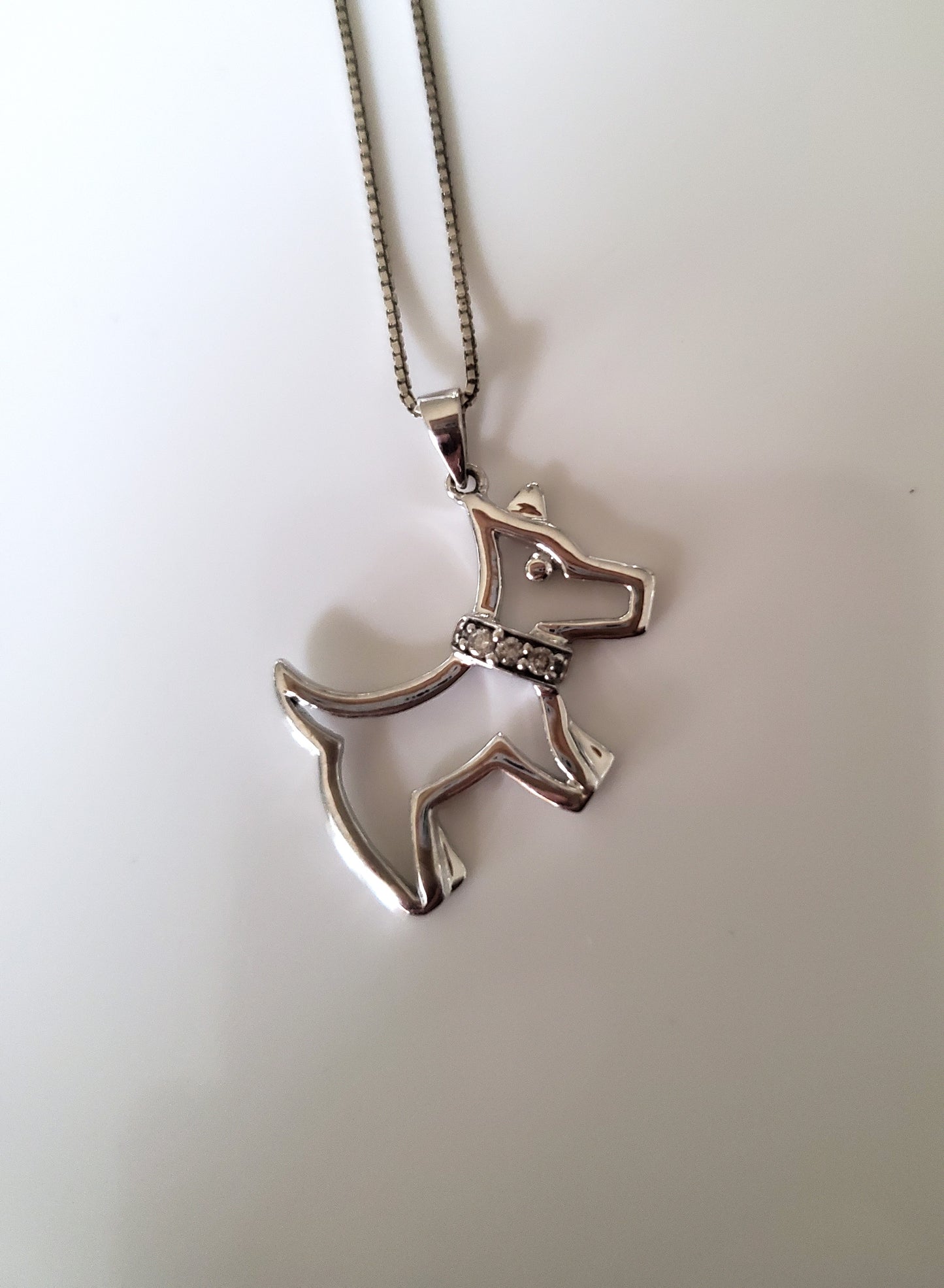 10K White Gold Dog with Diamond Accent Pendant with Sterling Necklace