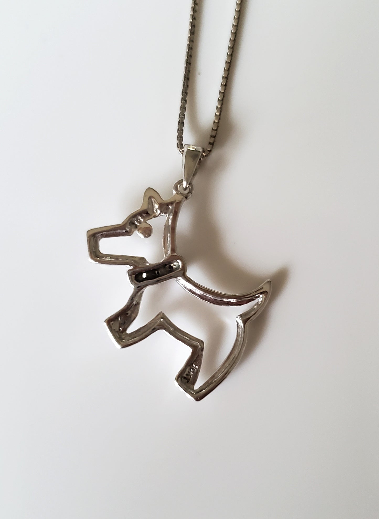 10K White Gold Dog with Diamond Accent Pendant with Sterling Necklace