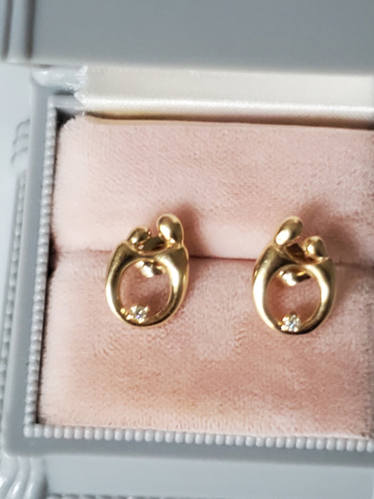 14K Gold Mother and Child Diamond Stud Earrings