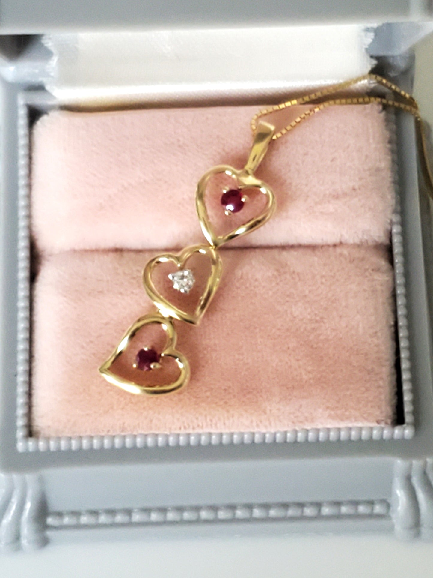 14K Gold Past Present and Future Ruby Heart Necklace