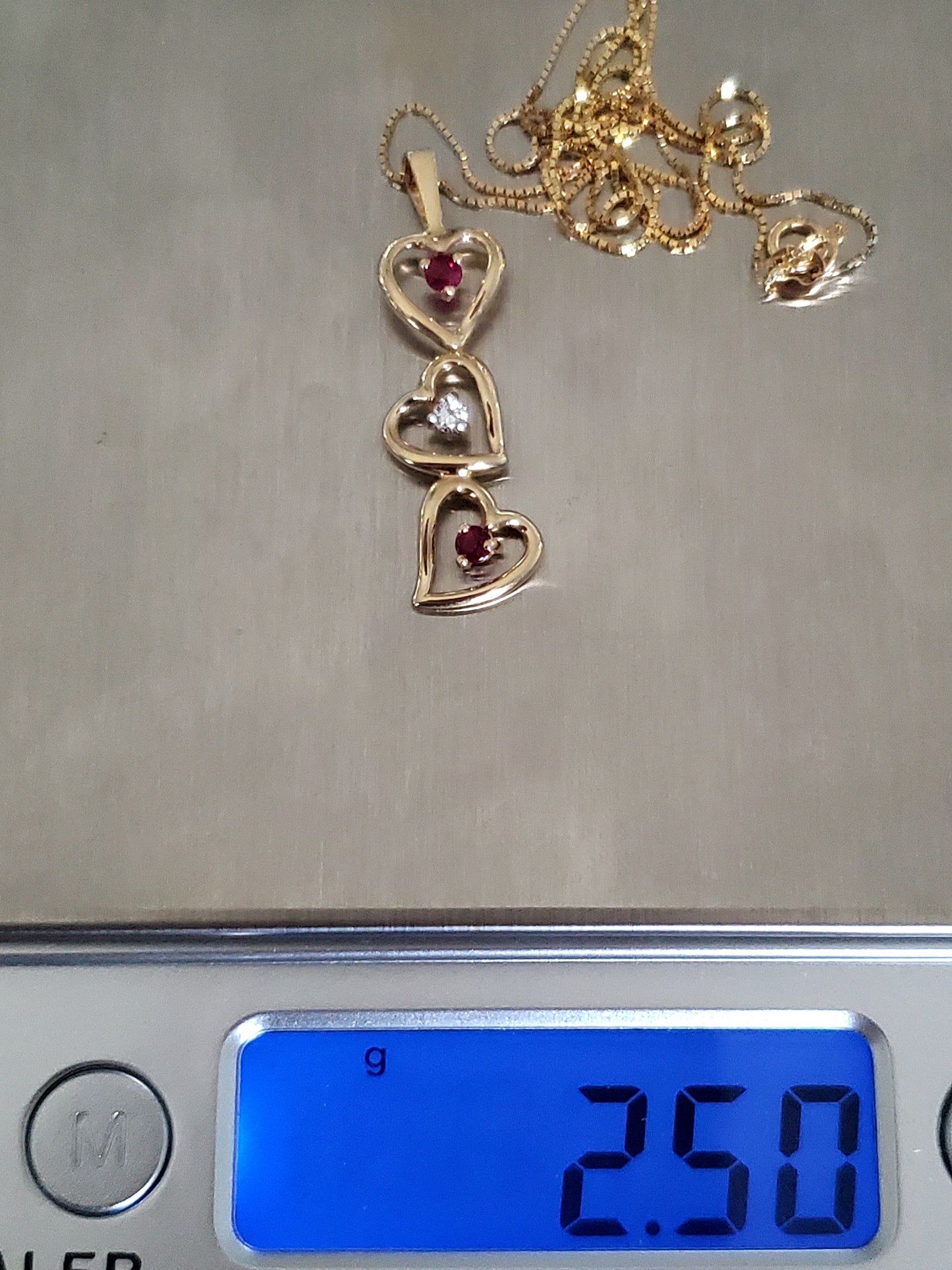 14K Gold Past Present and Future Ruby Heart Necklace