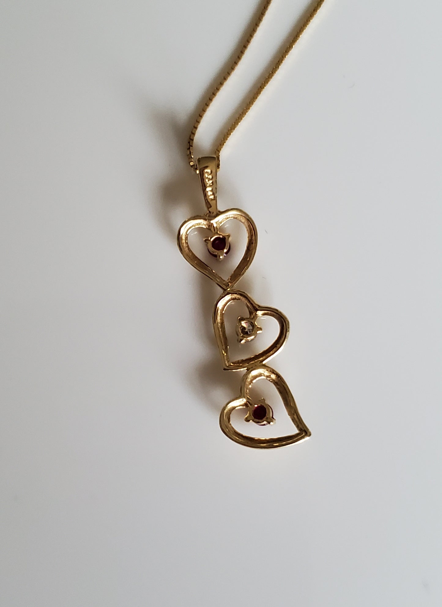 14K Gold Past Present and Future Ruby Heart Necklace