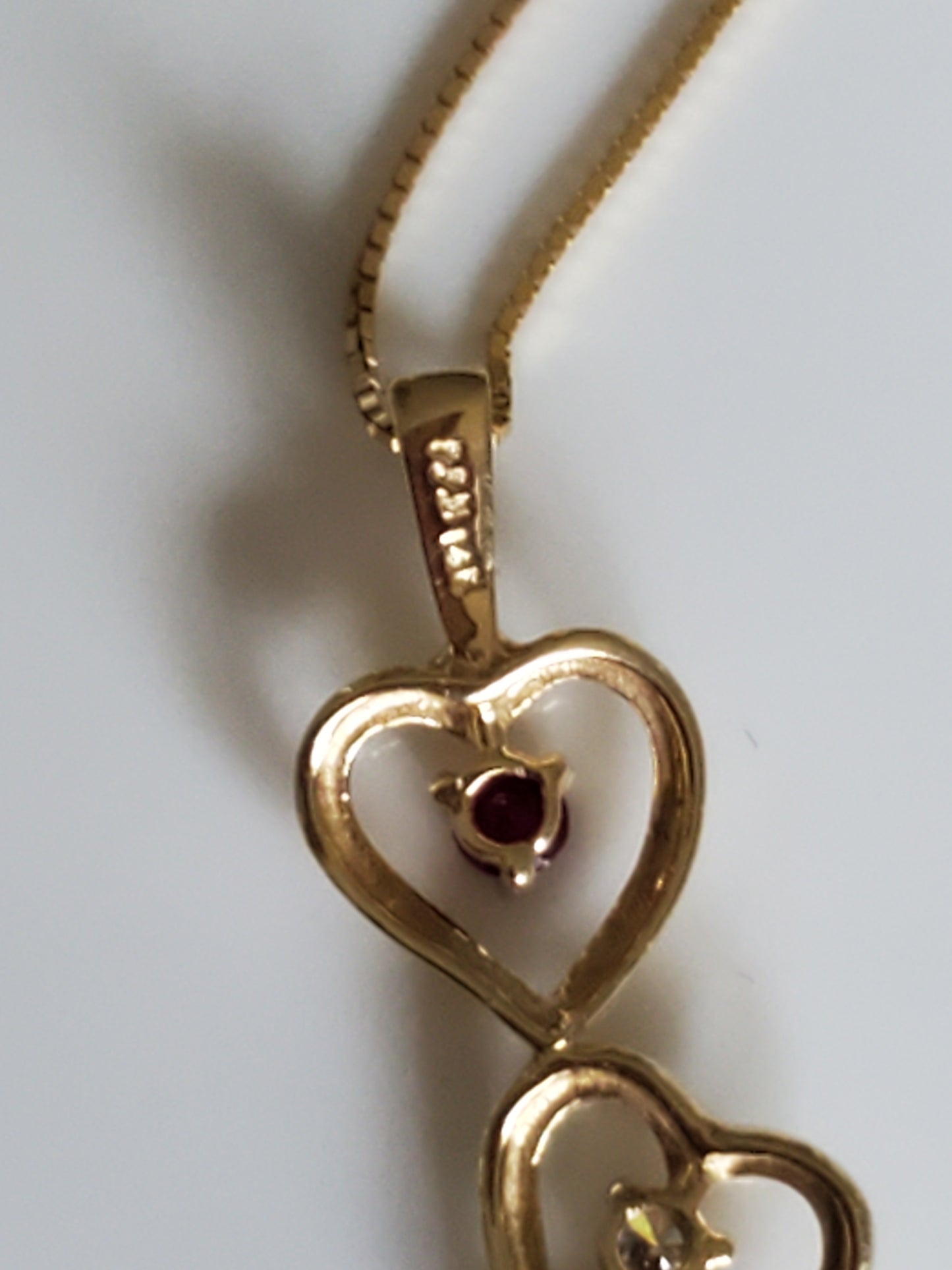 14K Gold Past Present and Future Ruby Heart Necklace