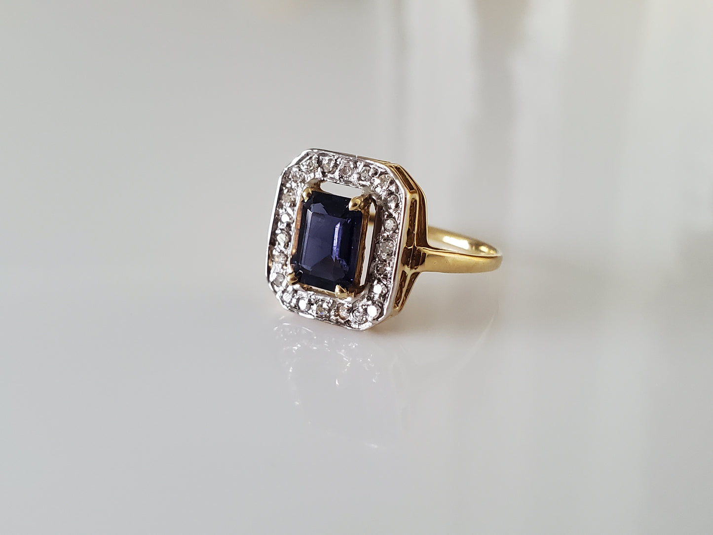 Vintage 14K Yellow and White Gold Purple Stone and Diamond Ring