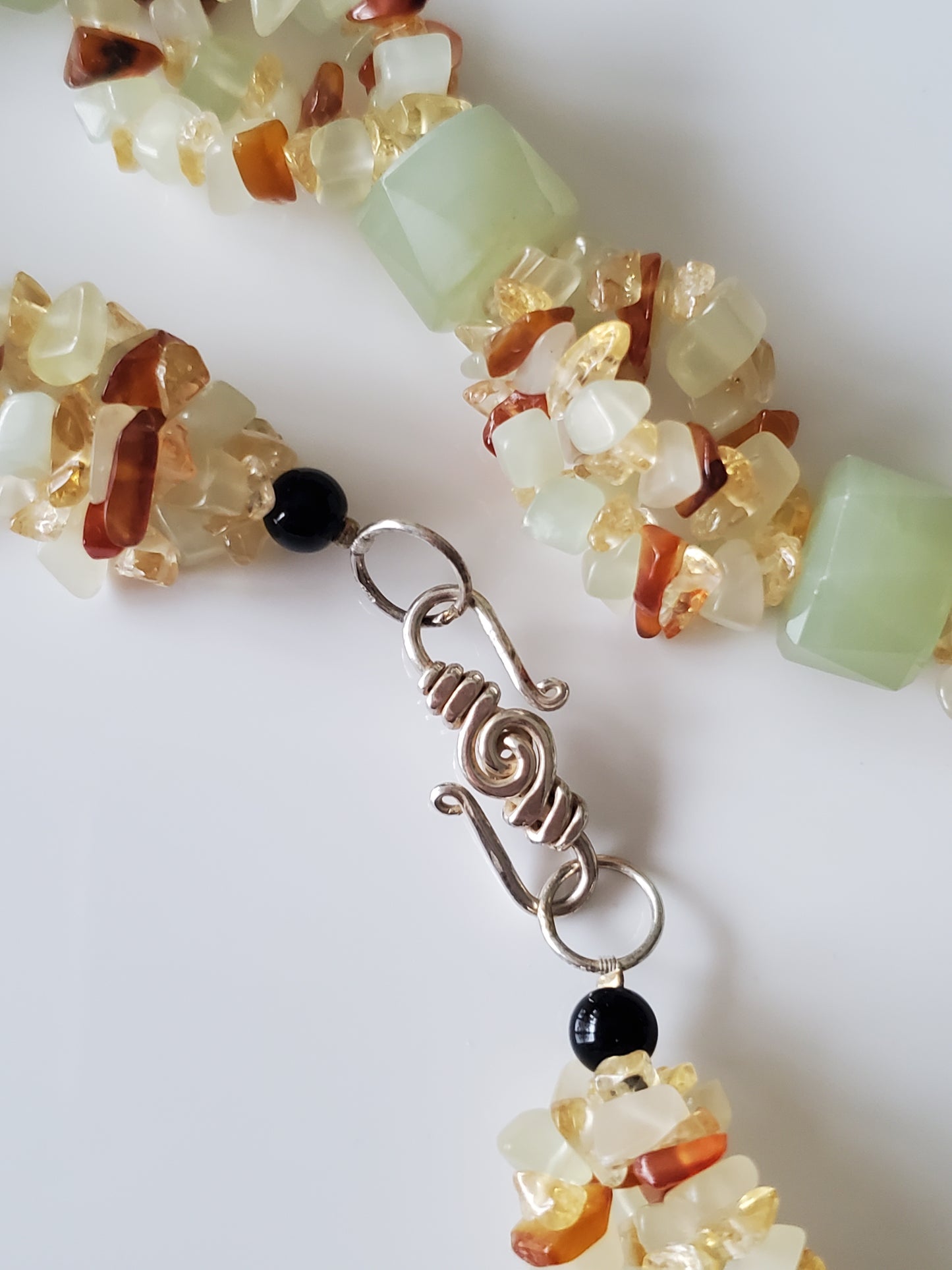 Sage Green Agate and Amber Stone Necklace