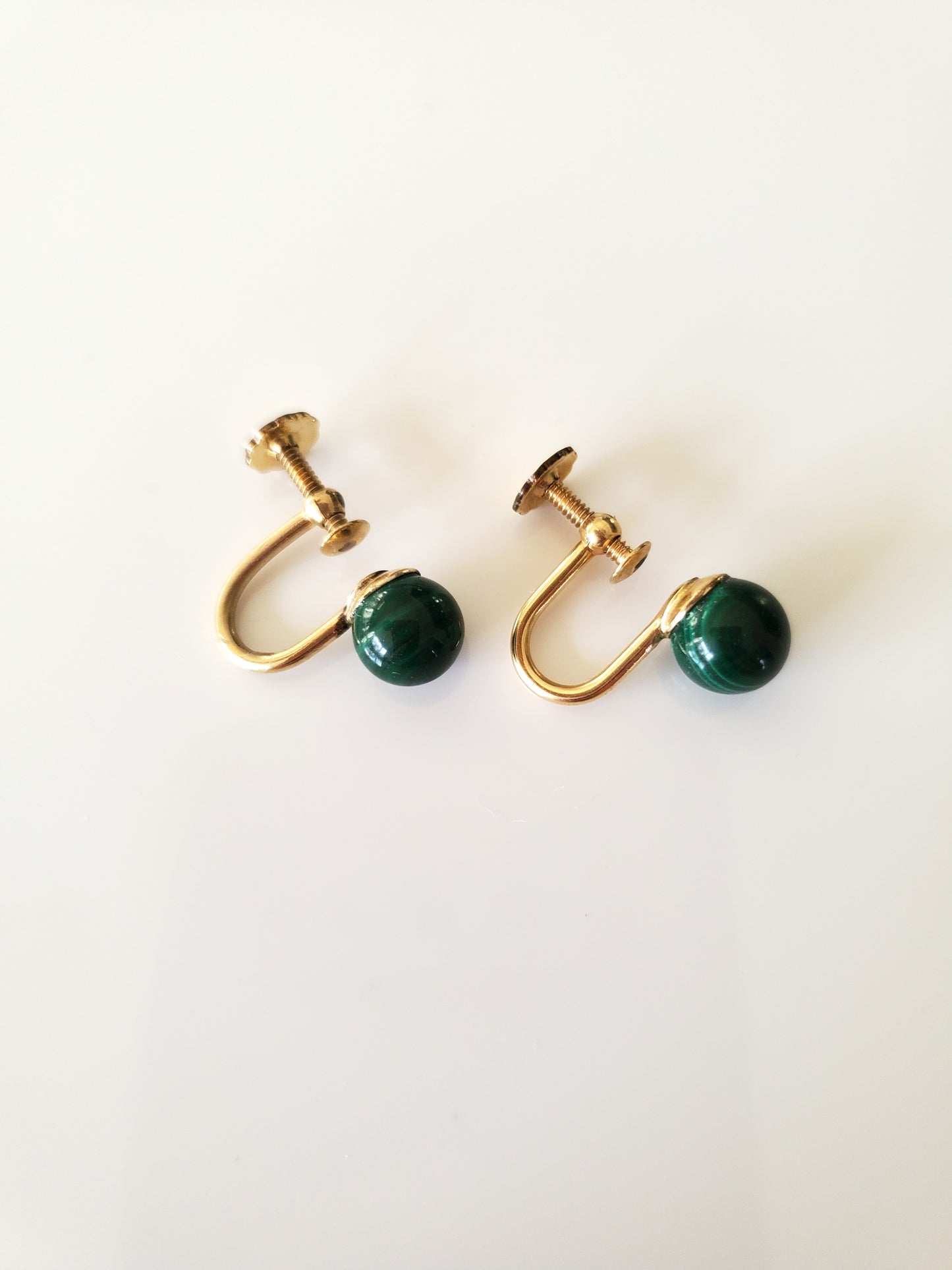 Vintage Gold-fill Malachite Ball Screw On Earrings