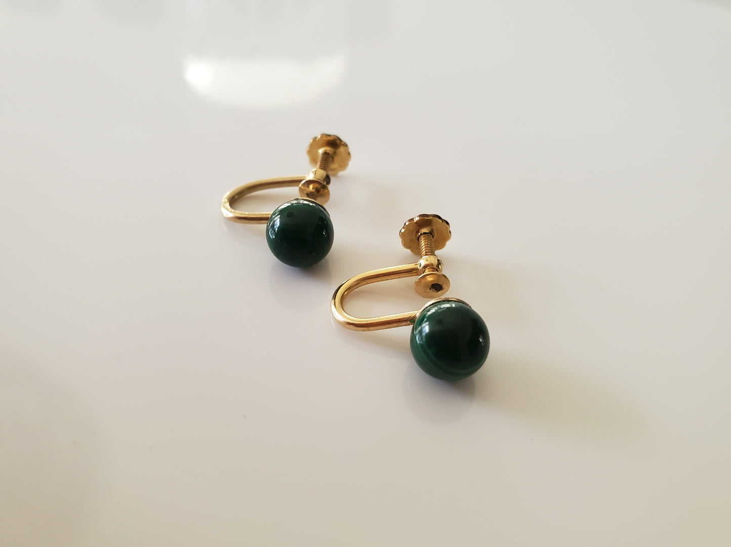 Vintage Gold-fill Malachite Ball Screw On Earrings