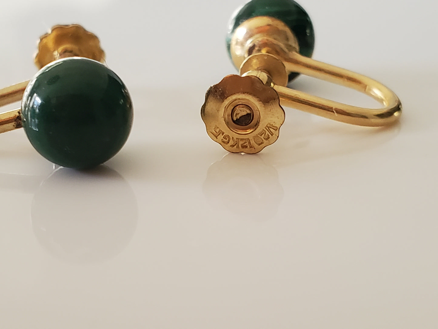 Vintage Gold-fill Malachite Ball Screw On Earrings