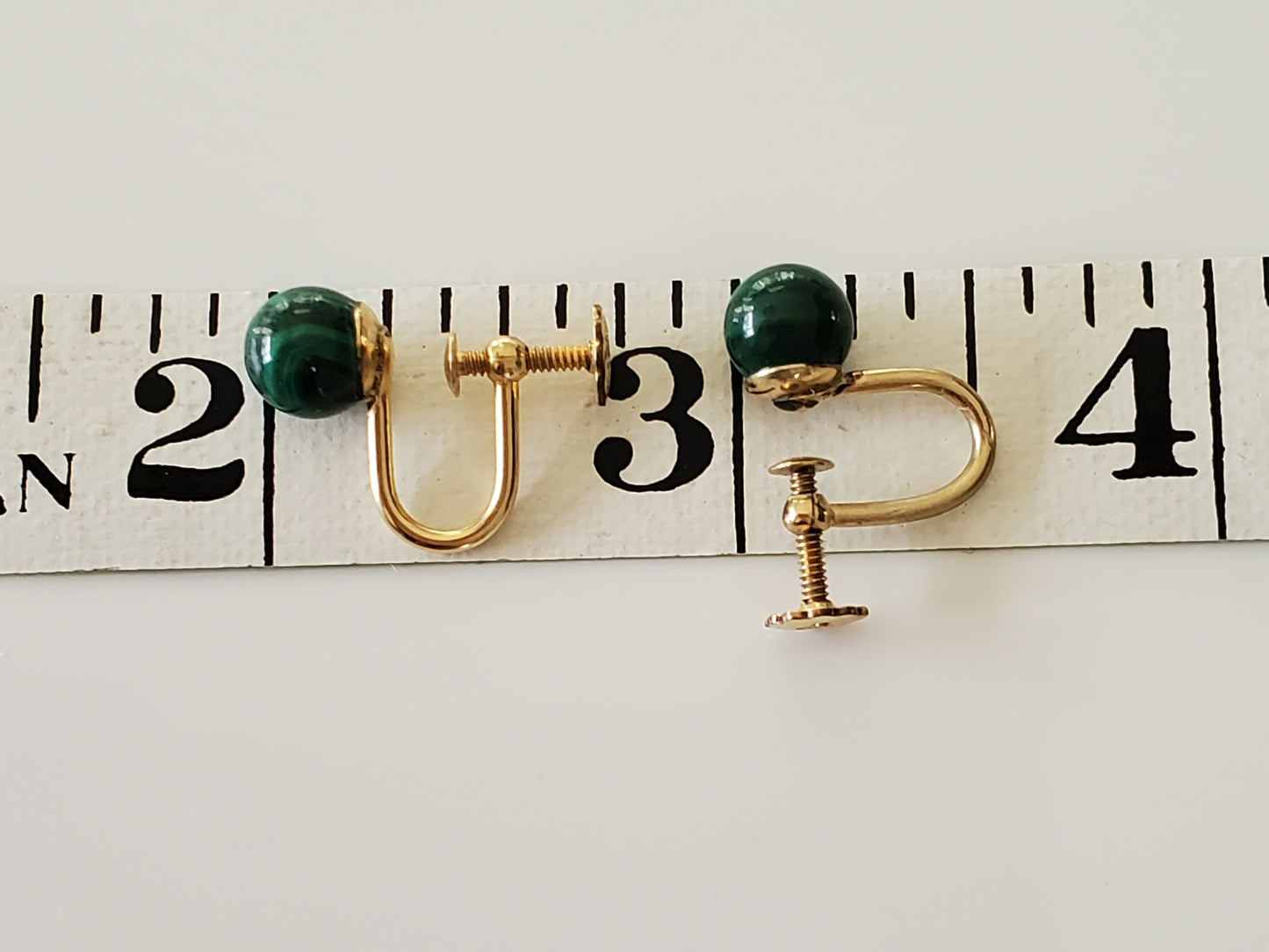 Vintage Gold-fill Malachite Ball Screw On Earrings