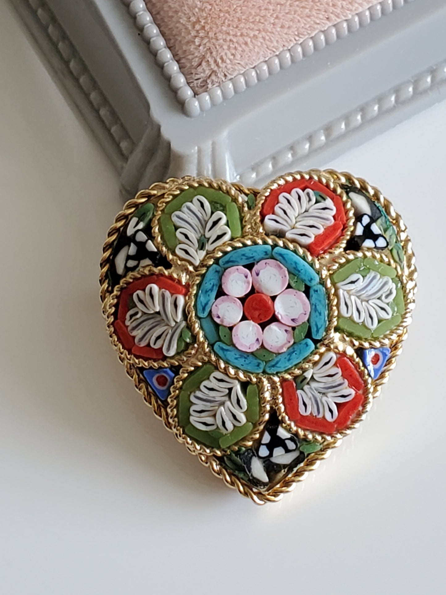 Vintage Italian Mini-tile Heart Brooch