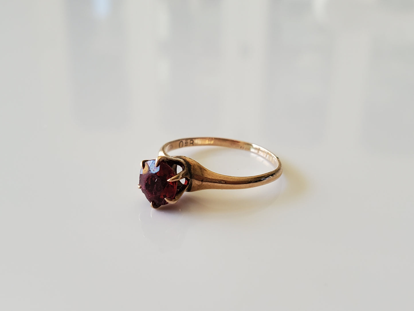 Antique Ostby Barton 1920s 10K Gold Garnet Solitaire Ring