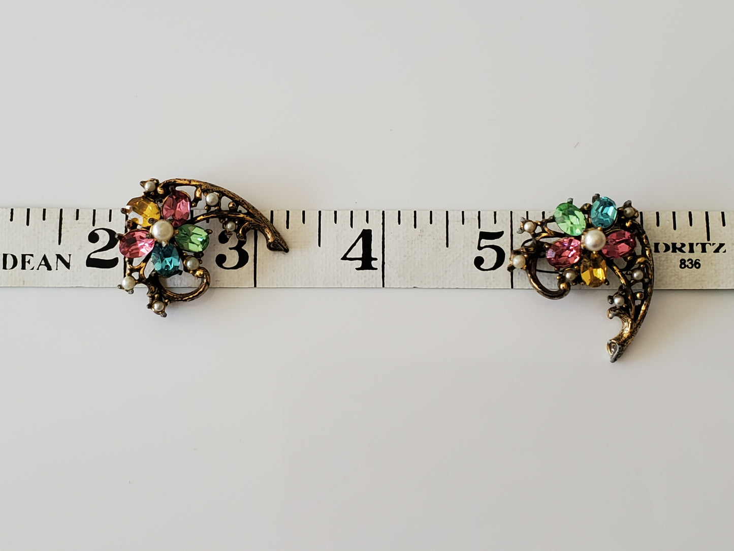 Vintage Mid-Century Pastel Floral Rhinestone and Pearl Brooch Set