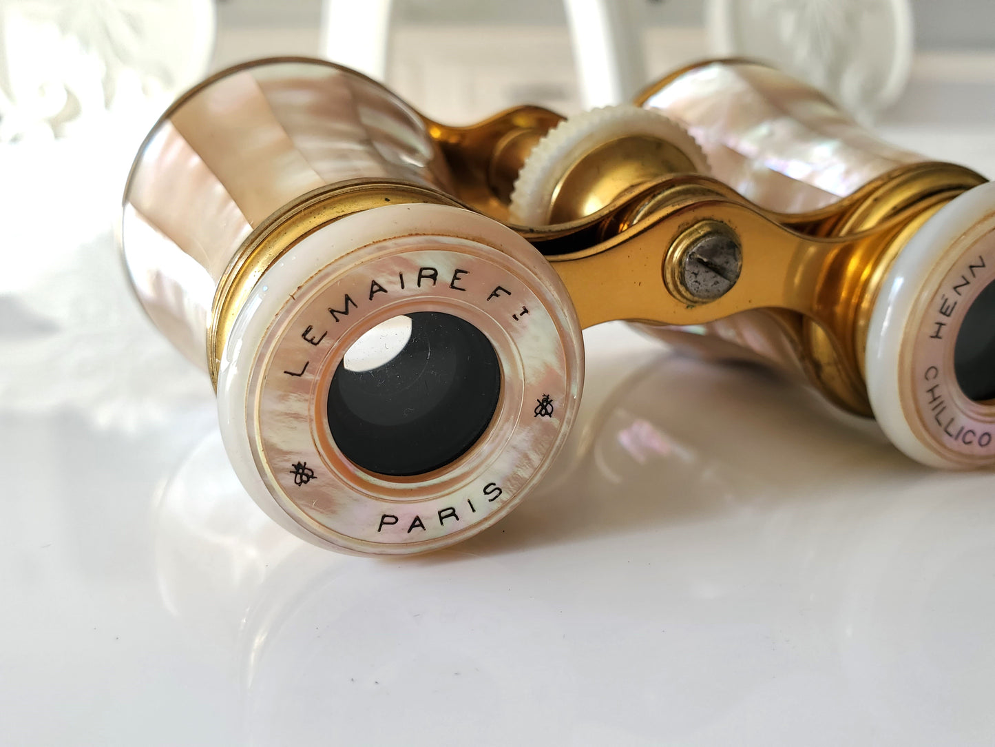 Vintage Lemaire F1 Paris Opera Glasses Mother of Pearl Binoculars W/ Case