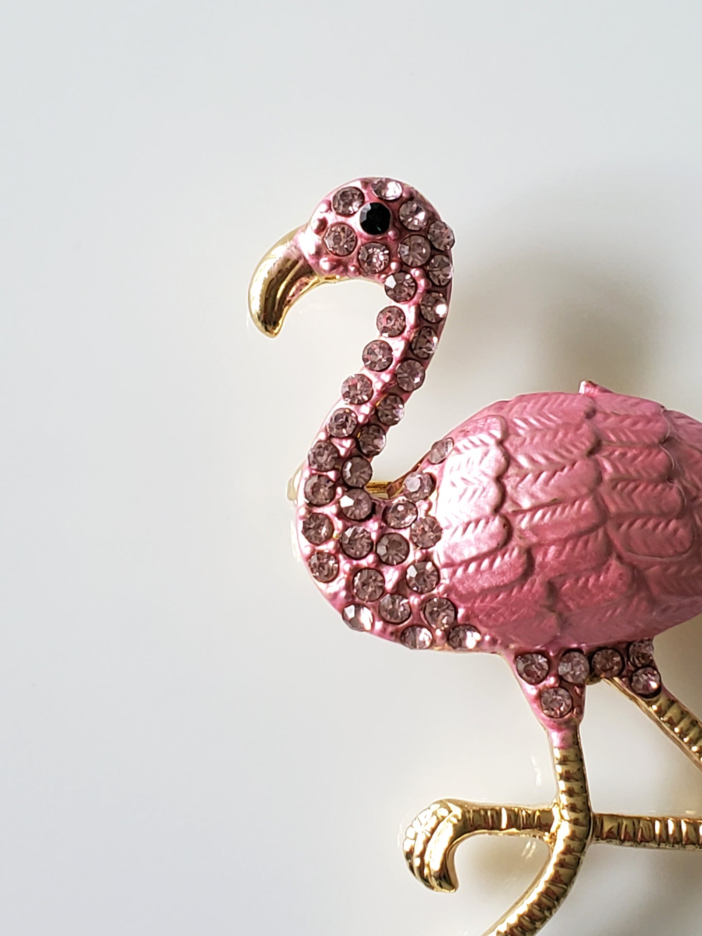 Pink Enamel and Rhinestone Flamingo Brooch