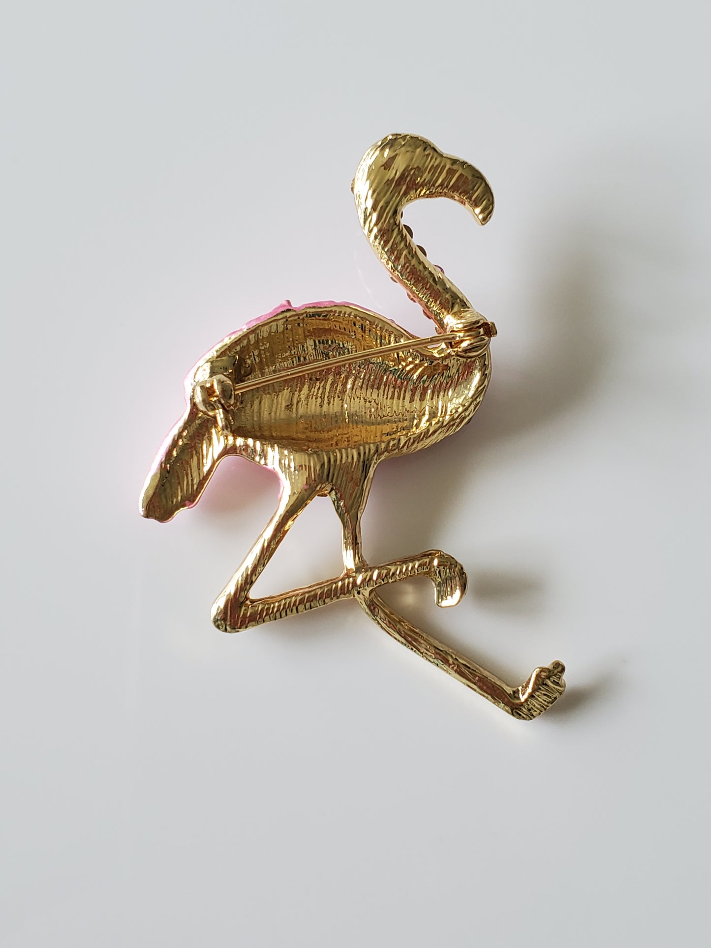 Pink Enamel and Rhinestone Flamingo Brooch