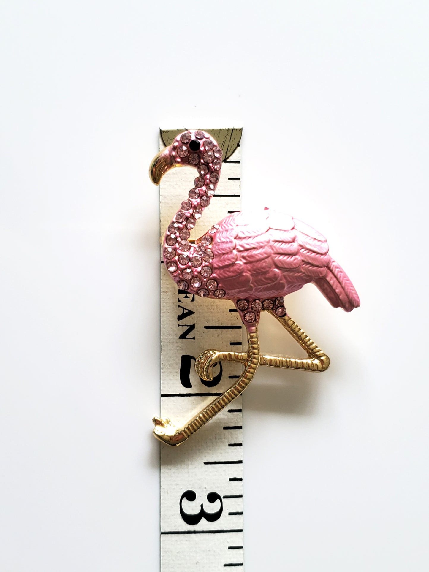 Pink Enamel and Rhinestone Flamingo Brooch