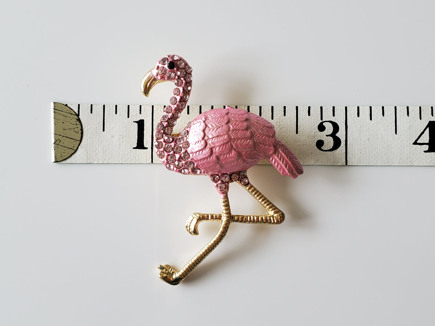 Pink Enamel and Rhinestone Flamingo Brooch