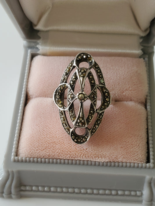 Vintage Ornate Marcasite Sterling Silver Ring